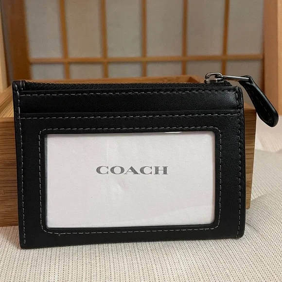 Coach Mini Skinny Id Case With Floral Applique Gunmetal/Black NWT - Picture 4 of 15